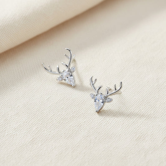 Reindeer Crystal Earrings Silver
