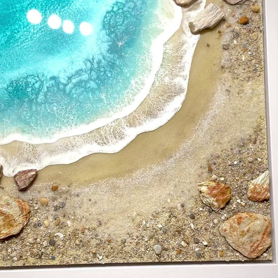 Sandy shoreline mixed media painting by Tamsin Pearse