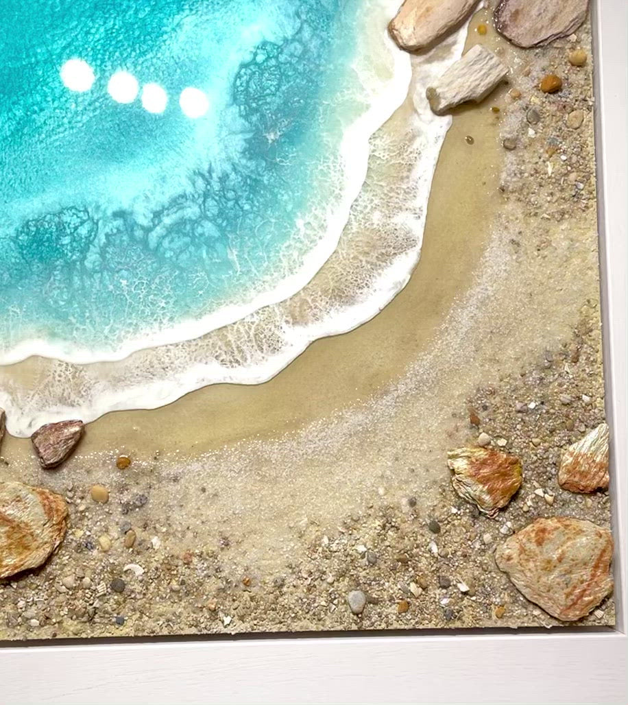 Sandy shoreline mixed media painting by Tamsin Pearse
