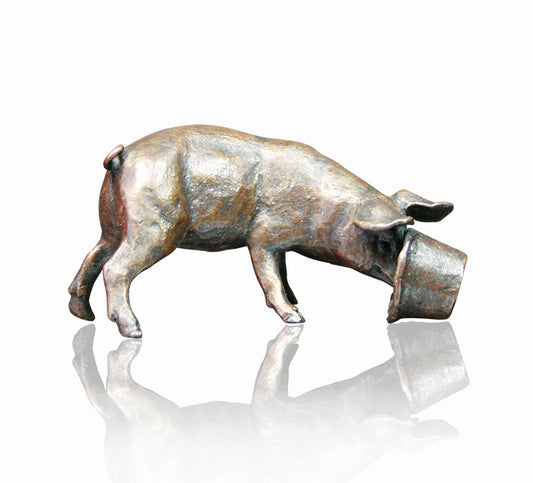 Little Pig Solid Bronze Sculpture by Michael Simpson