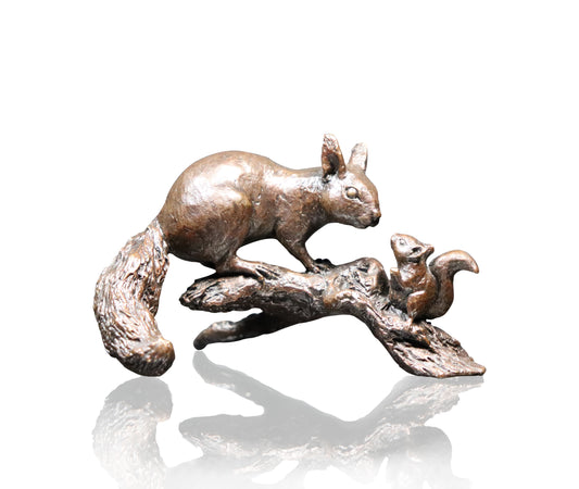 Red Squirrel with Baby Solid Bronze Sculpture by Michael Simpson
