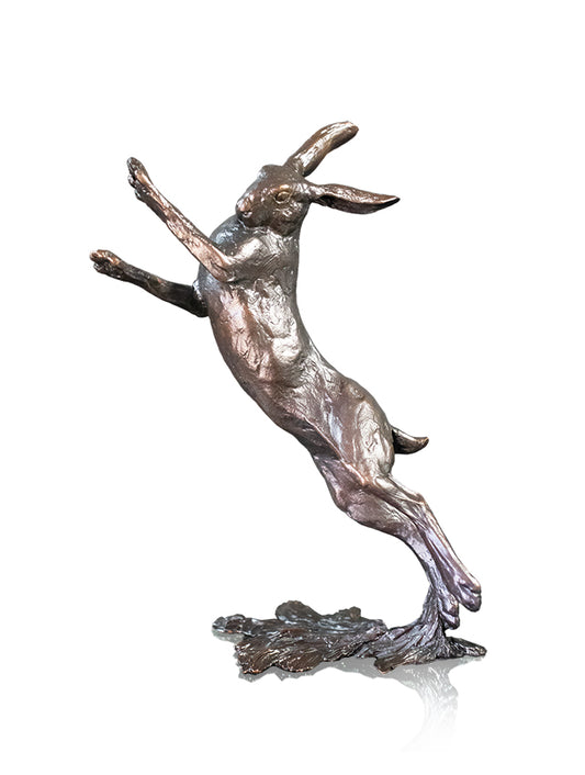 Medium Hare Boxing Solid Bronze Sculpture by Michael Simpson