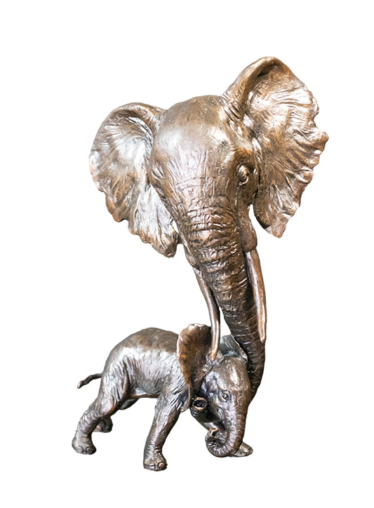 Elephant & Calf Solid Bronze Sculpture by Michael Simpson