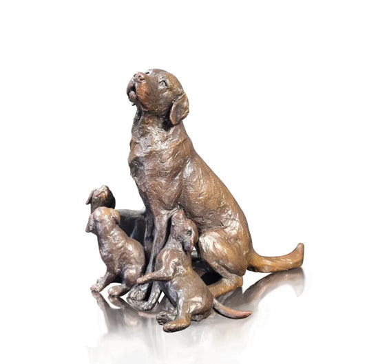 Labrador with Puppies solid bronze sculpture by Michael Simpson