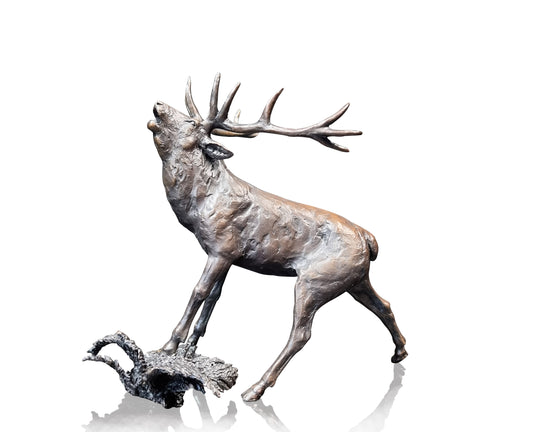 Stag Roaring Solid Bronze Sculpture by Michael Simpson