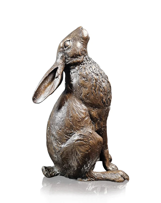 Large Hare Moon Gazing solid bronze sculpture by Michael Simpson