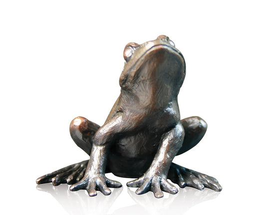 Small Frog Alert Solid Bronze Sculpture by Keith Sherwin