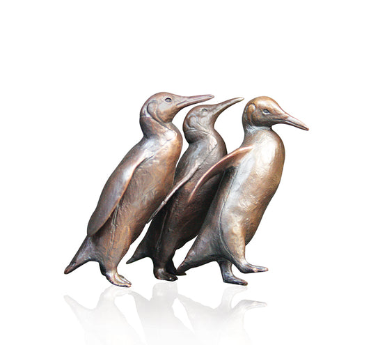 Penguin Group Solid Bronze Sculpture by Michael Simpson