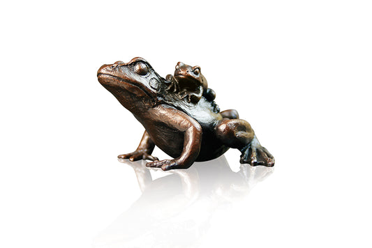 Small Frog with Baby Solid Bronze Sculpture by Keith Sherwin