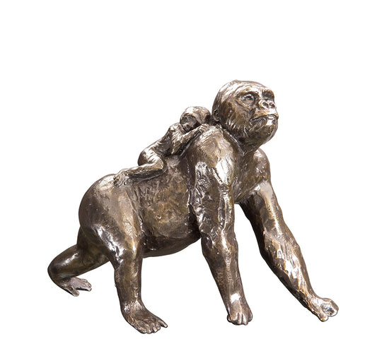 Gorilla with Baby Solid Bronze Sculpture by Michael Simpson