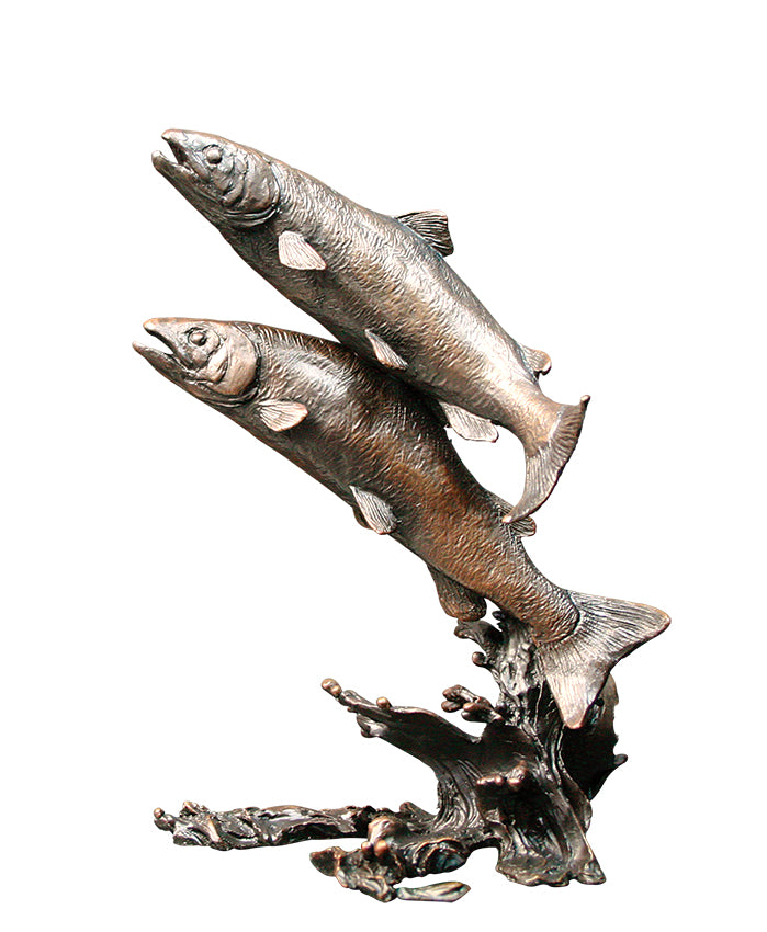 Salmon Pair Solid Bronze Sculpture by Keith Sherwin