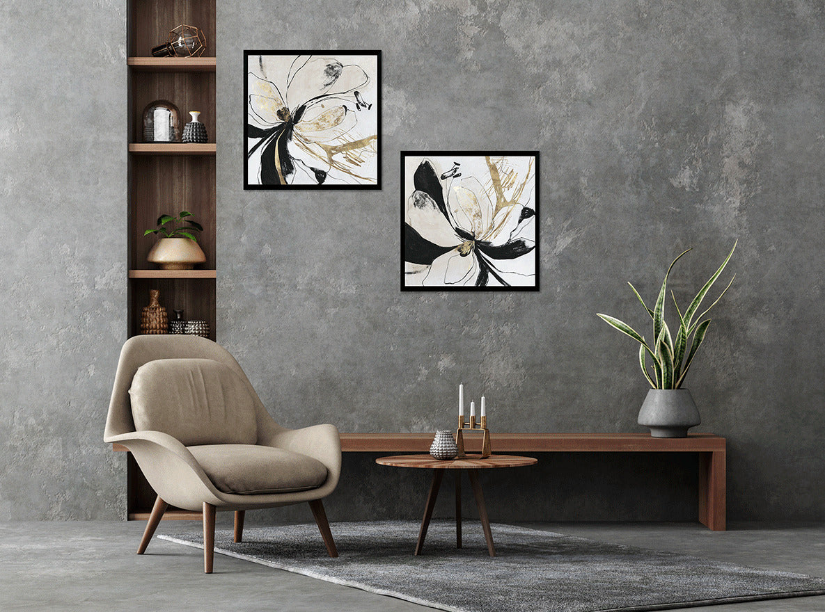 Black Bloom I and II framed prints by PI Studio
