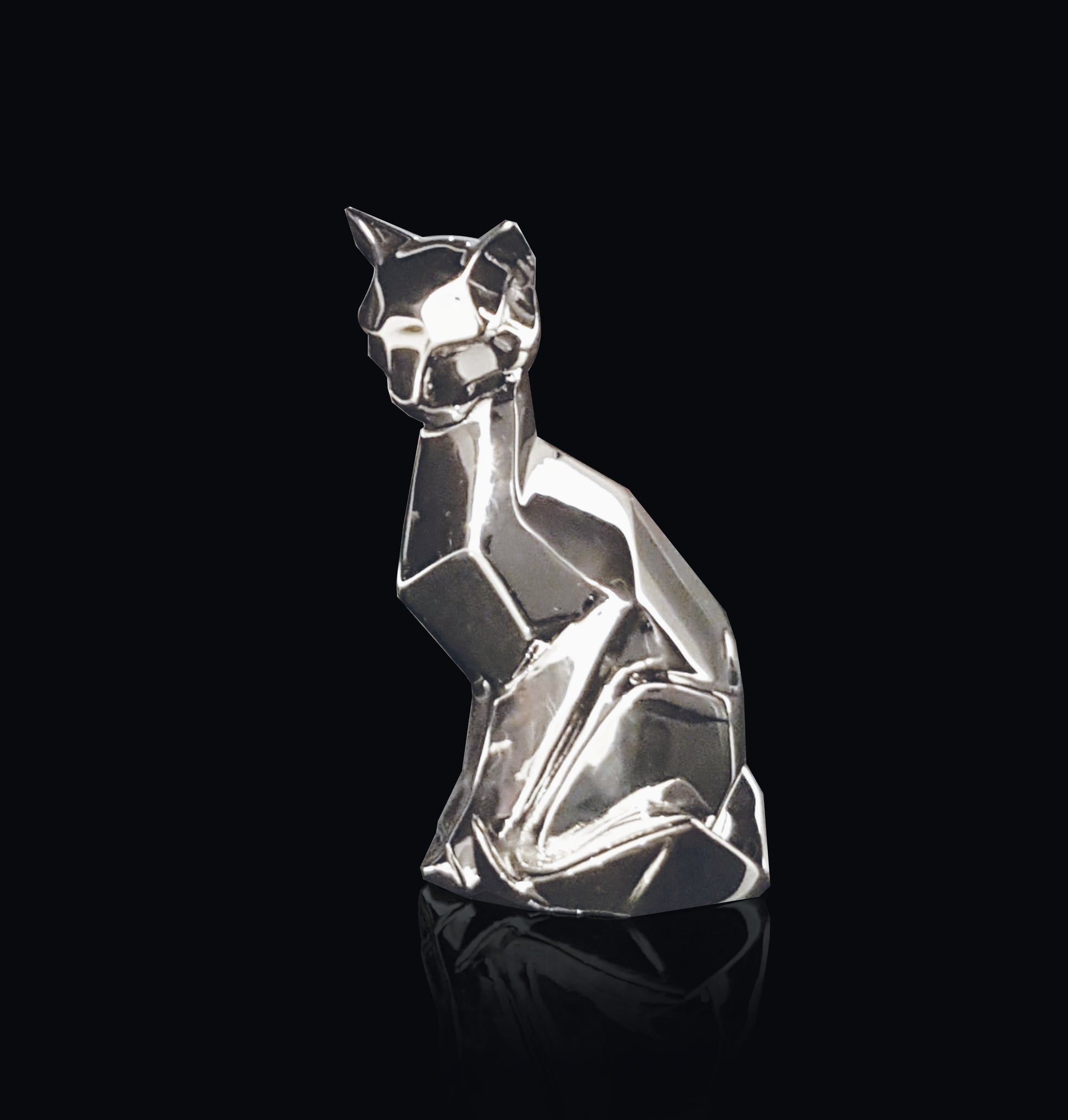 Cat Sitting Sterling Silver Origami Sculpture by Sophie Mackrell