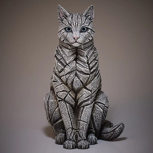 Cat Sitting White by Edge Sculpture