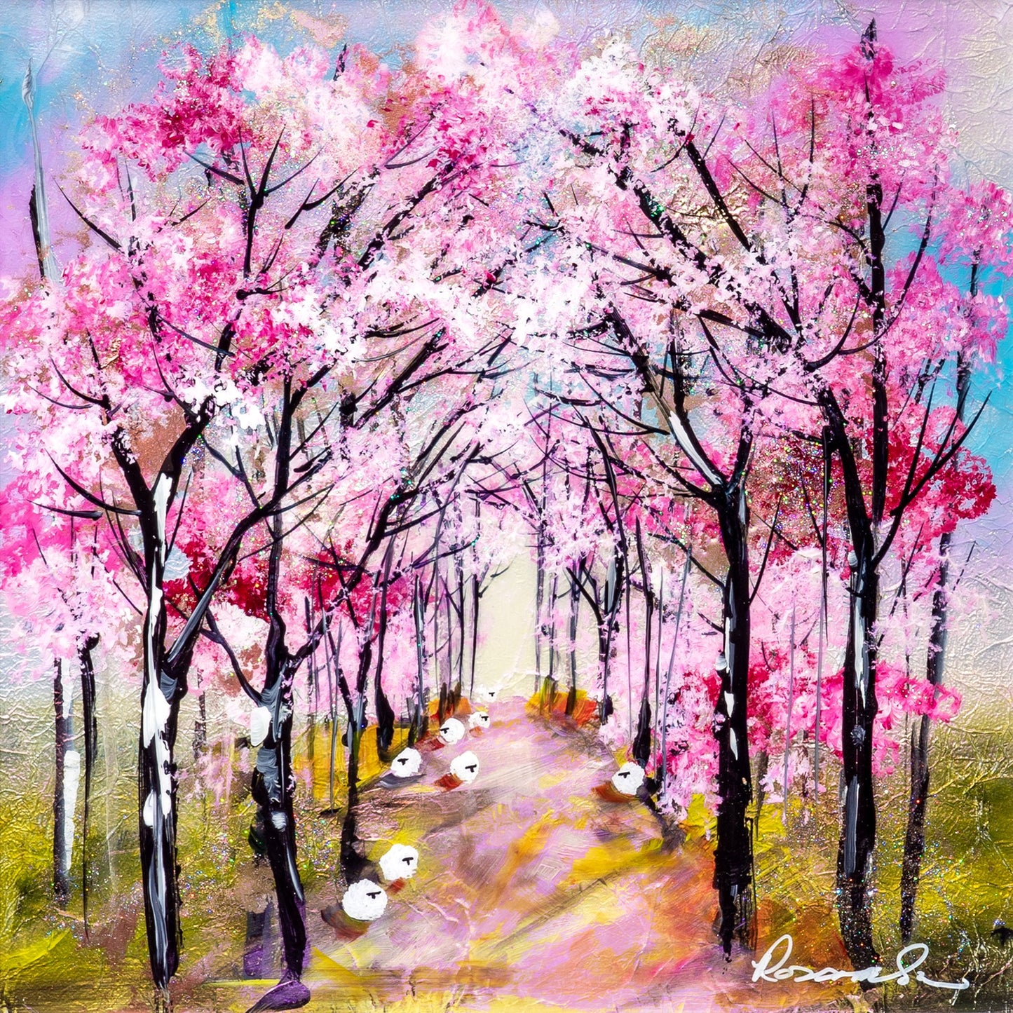 Cherry Path Original Painting by Rozanne Bell