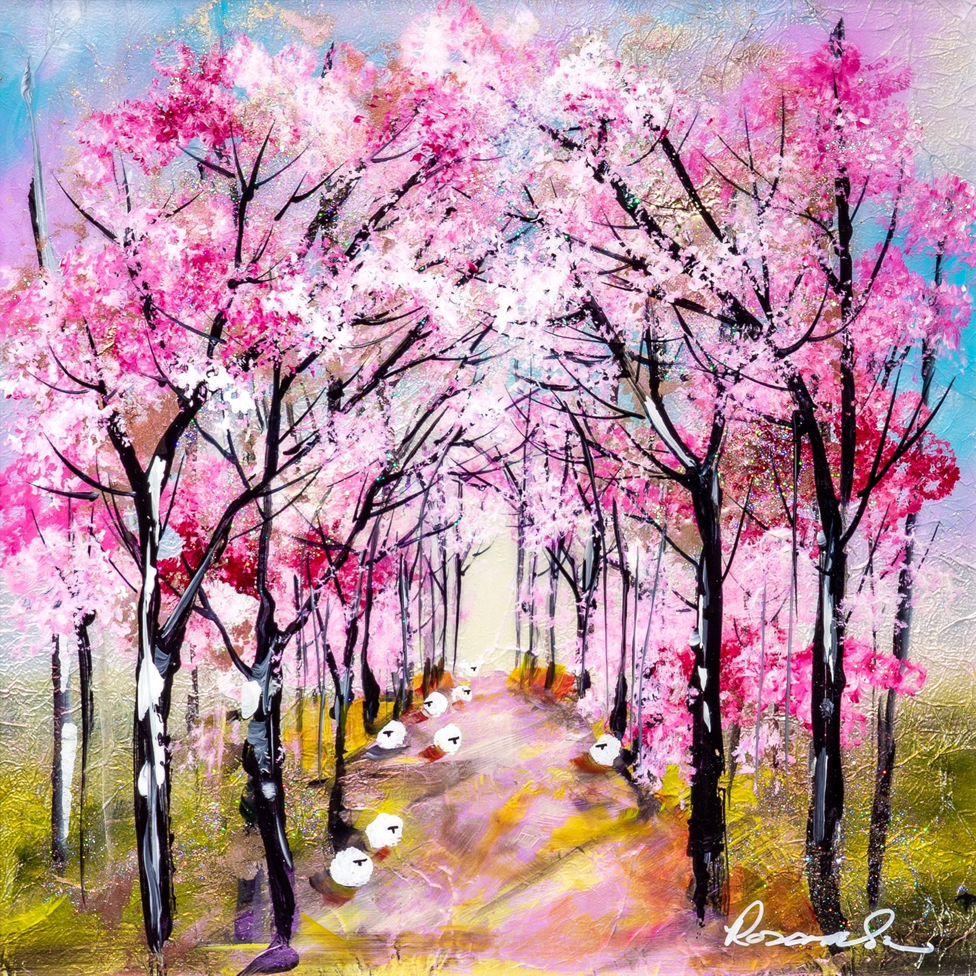 Cherry Path Original Painting by Rozanne Bell
