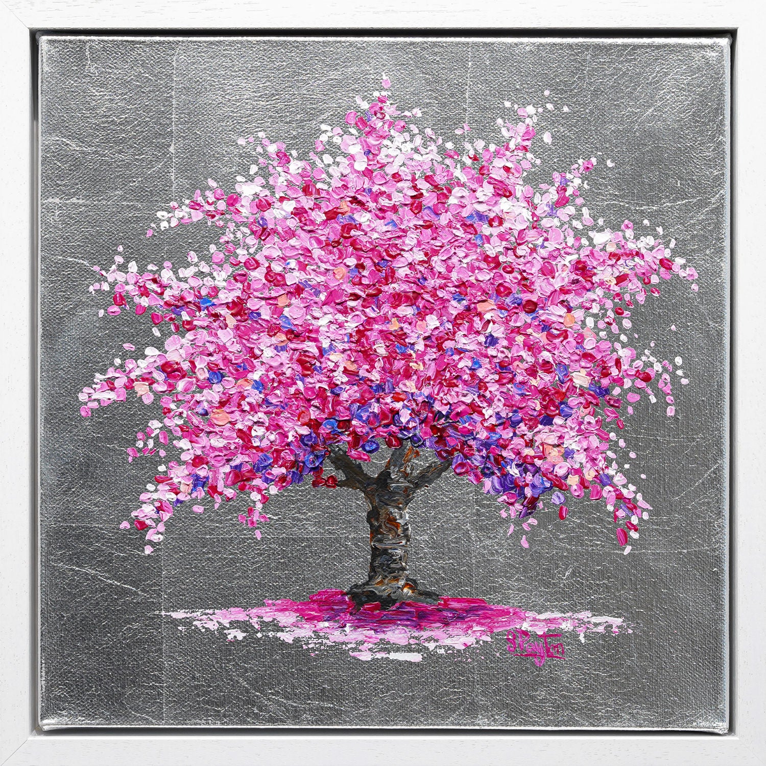 Cherry Blossom pink tree on a silver background painting