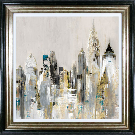 Golden Cityscape framed print by Valeria Mravyan