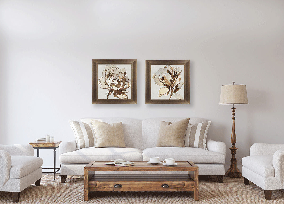 Golden Flower I and II framed prints by Asia Jensen