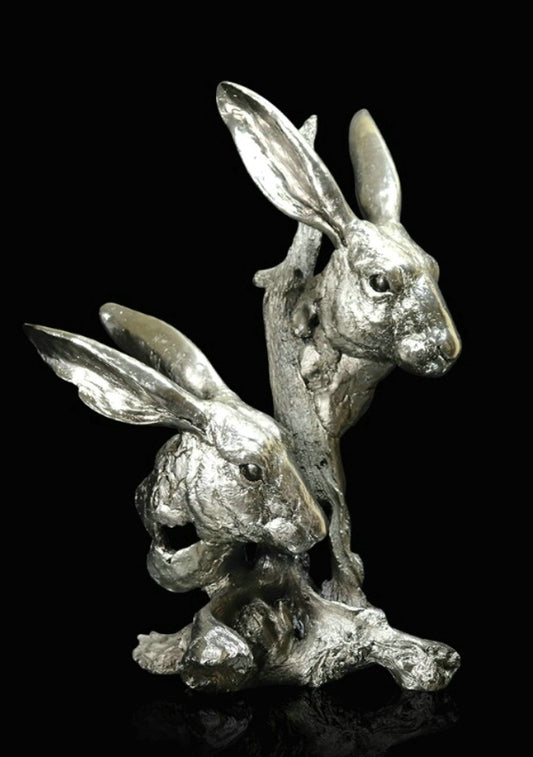 Hares nickel resin sculpture from Richard Cooper Studio