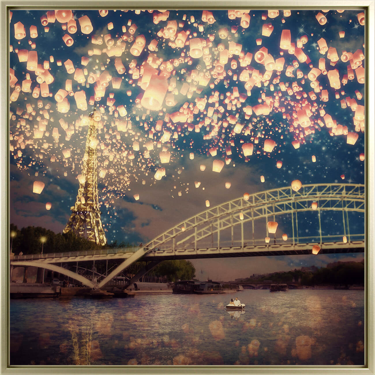 Love Wish Lanterns over Paris framed print by Paula Belle Flores