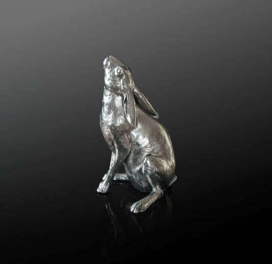 Moon Gazing Hare nickel resin sculpture from Richard Cooper Studio