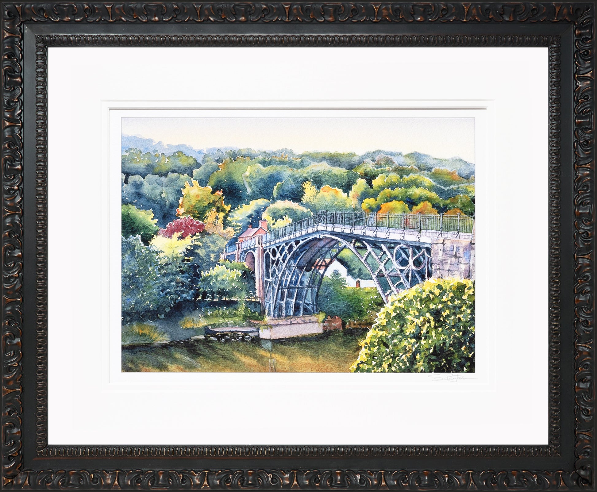 Ironbridge Shropshire Limited Edition Print by Sue Payton Ornate Black Frame