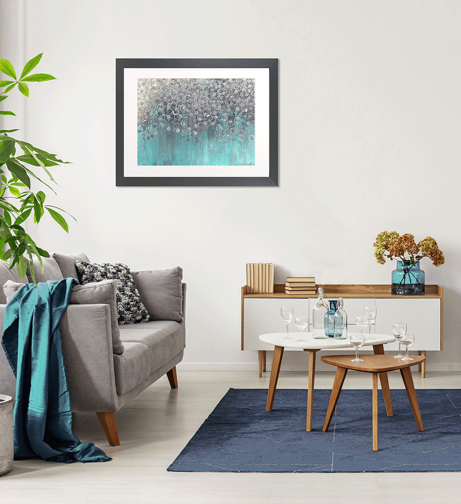 Raining on Aqua framed print by Debra Bryan