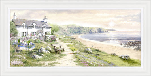 Sea View Cottage framed print by Macneil