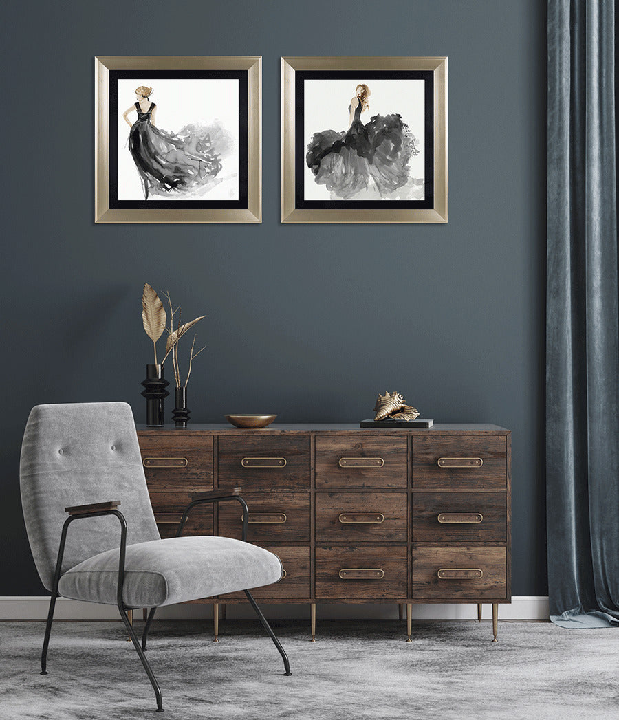 Woman in Black I and II framed prints by Aimee Wilson