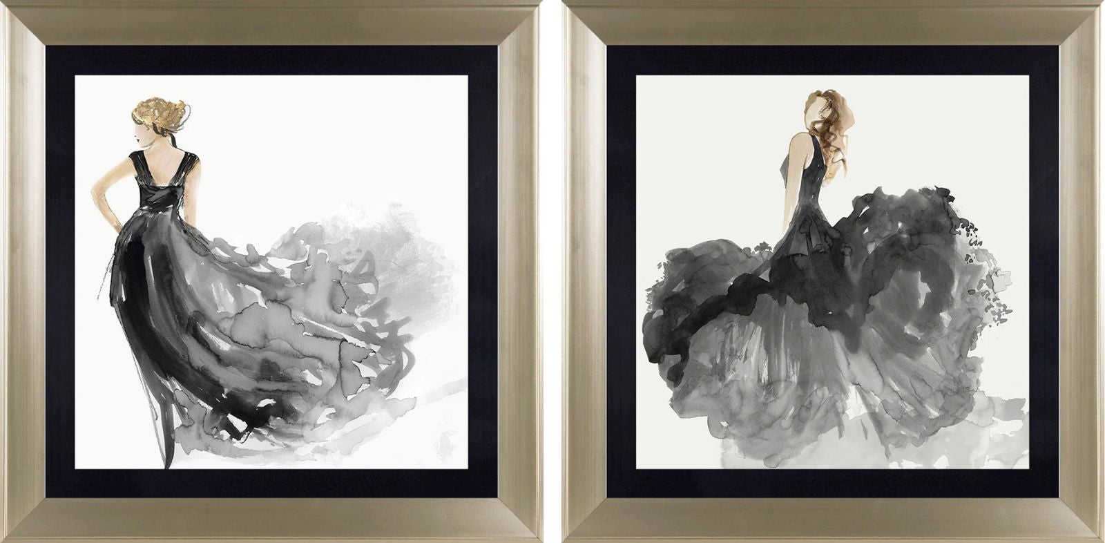Woman in Black I and II framed prints by Aimee Wilson