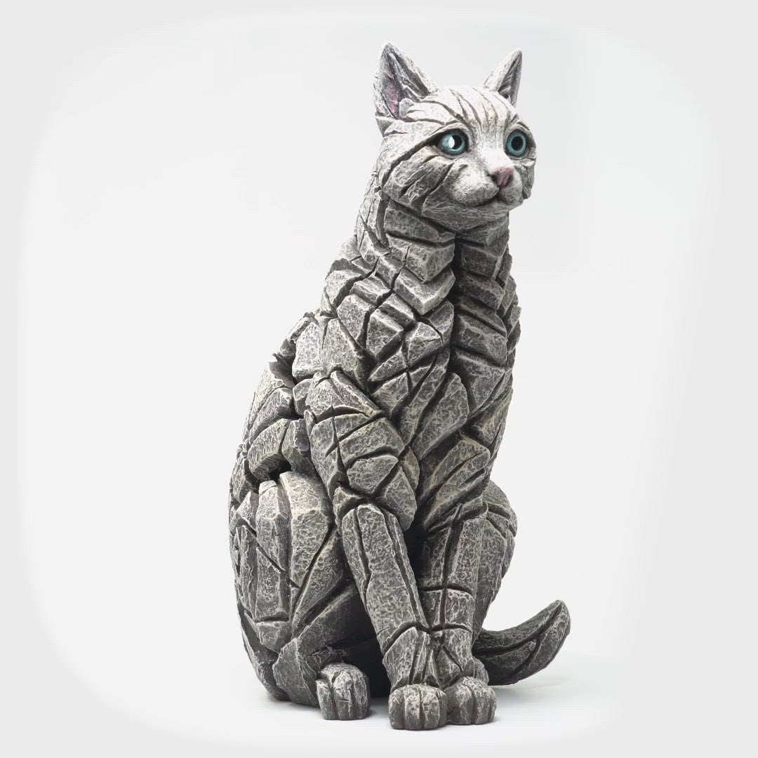 Cat Sitting White by Edge Sculpture