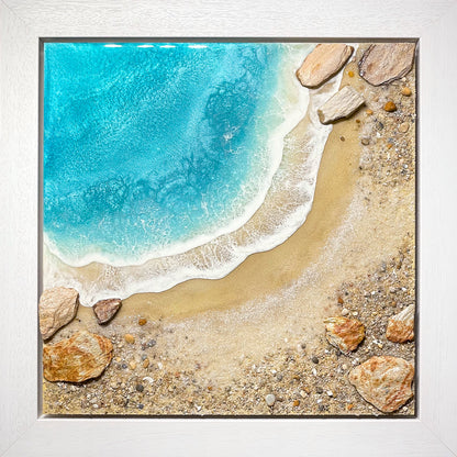 Sandy shoreline mixed media painting by Tamsin Pearse