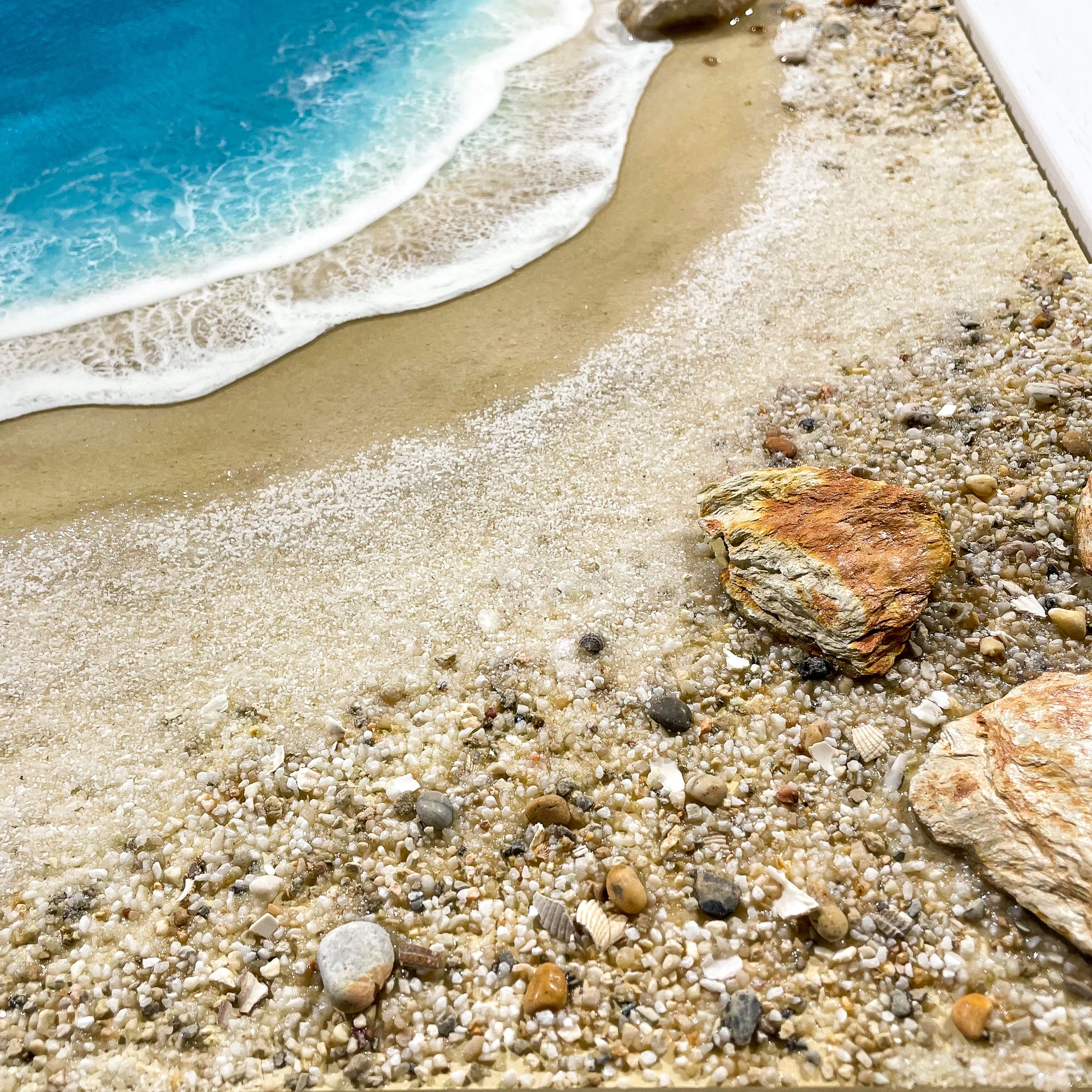 Sandy shoreline mixed media painting by Tamsin Pearse