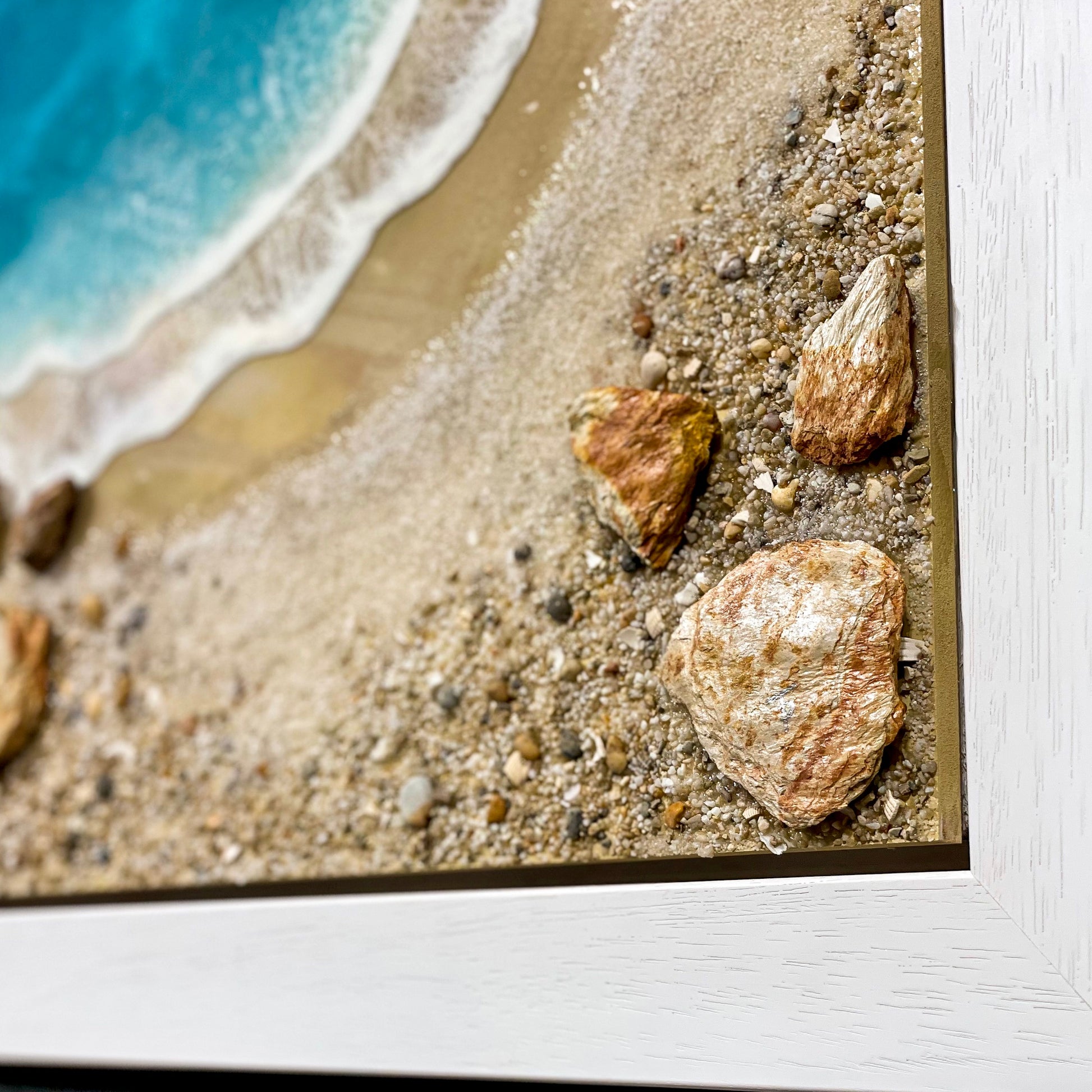 Sandy shoreline mixed media painting by Tamsin Pearse